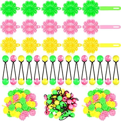 72 Pcs Hair Accessories Set - Self-Hinge Barrettes, Balls, Bows, Flowers, and Plastic Clips for Girls, Baby, and Toddler in Yellow, Green, and Pink by Jutom