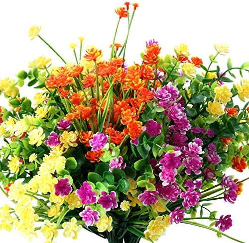 WILLBOND 12 Bundles UV Resistant Faux Flowers, Yellow, Orange, Fuchsia by Willbond+Technology+Limited