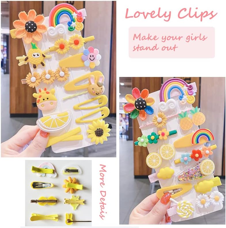28 PCS Cute Hair Clips Fashion Girls Hair Accessories Flower Fruit Colorful Rainbow Candy Dessert Lovely Animal Barrettes Set Non-slip Metal Snap Pins for Girls Kids Teens Toddlers (Style A) - Image 5