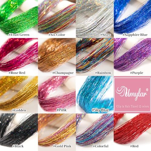 Gold Hair Tinsel Pack of 12 Pcs Glitter Hair Accessories 20 Inch Clip in Hair Tinsel Extensions Fairy Hair Accessories Party Kit for Women Girls(12Pcs,Gold Pink#) - Image 6