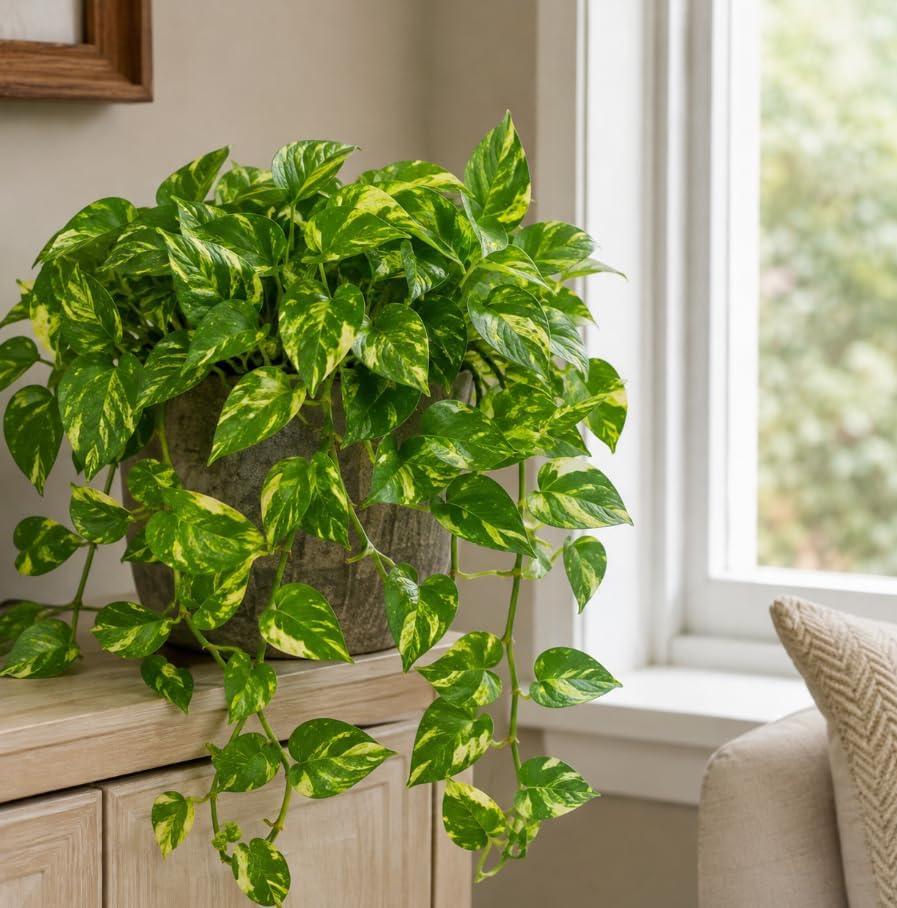 Golden Pothos Indoor Plant, Trailing Vine, Air Purifying, Heart Leaf Philodendron Vine Variegated Pothos Climbing Vines, 4 Inc Pot - Image 3