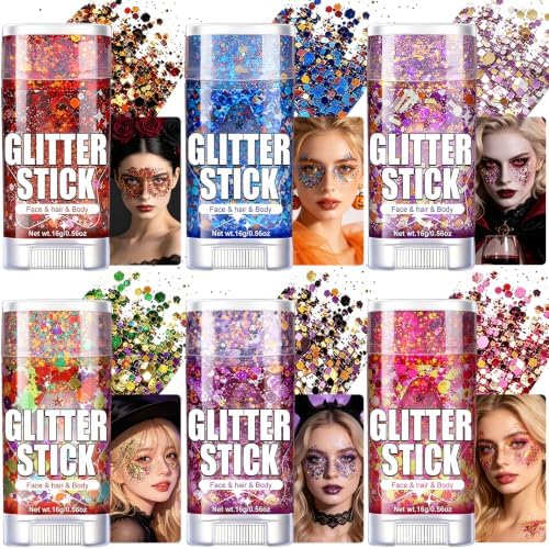 AROIC Halloween Glitter Stick 6 Pack, Face & Hair Sparkle - Image 3