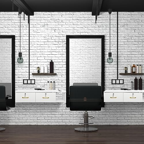 Wall Mount Styling Station, Locking 2 Drawers Storage Beauty Salon Equipment, Barber Station for Hair Stylist, 3 Hair Dryer Holes, White, 41.34 x 14.76 x 8.86 Inches - Image 4