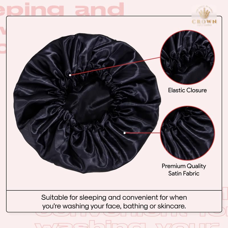 Silky Design Bonnet with Elastic Soft Band Adjustable Women and Men Bonnets for Sleeping Comfortable Satin Fabric (Black Brsrk) - Image 3