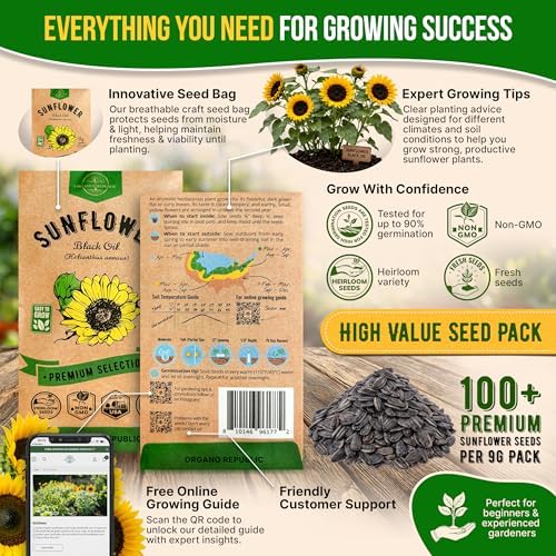 Sunflower Black Oil Seeds Pack 9G - Over 100 of Non-GMO Heirloom Sunflower Seeds for Planting Vegetables in Individual Seed Packet, Vegetable Seeds for Planting Indoor & Outdoor Garden - Image 3