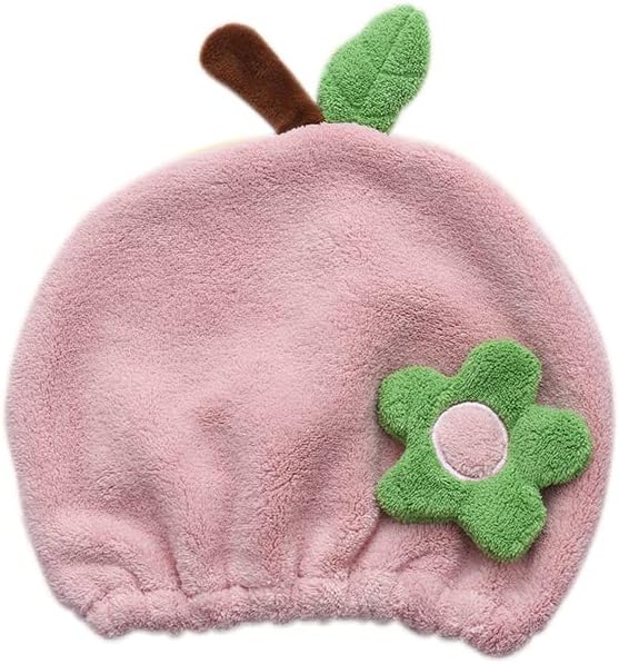 Hair Drying Towel for Kids Girls, Cute Cartoon Absorbent Quick Drying Bath Wrap Set for Bathing, Swimming Pool, Soft Microfiber Cap for Curly Long & Wet Hair, Pink Flower by ShowerCaps