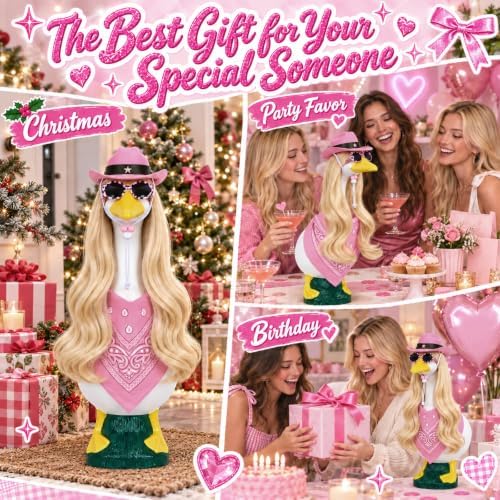 4Pcs Porch Goose Wigs Set Porch Goose Outfits Accessories for Outdoor Statue Accessories Garden Patio Yard Goosey Decoration (Pink Set) - Image 4