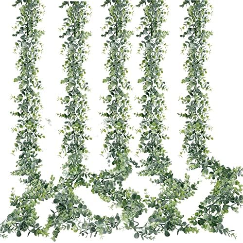 Sggvecsy Artificial Eucalyptus Garland 5 Pack Fake Eucalyptus Greenery Garland Faux Hanging Plants Artificial Vines, 5.6 Feet/Strand for Wedding Backdrop Arch Wall Table Party Outdoor Festival Decor by Sggvecsy