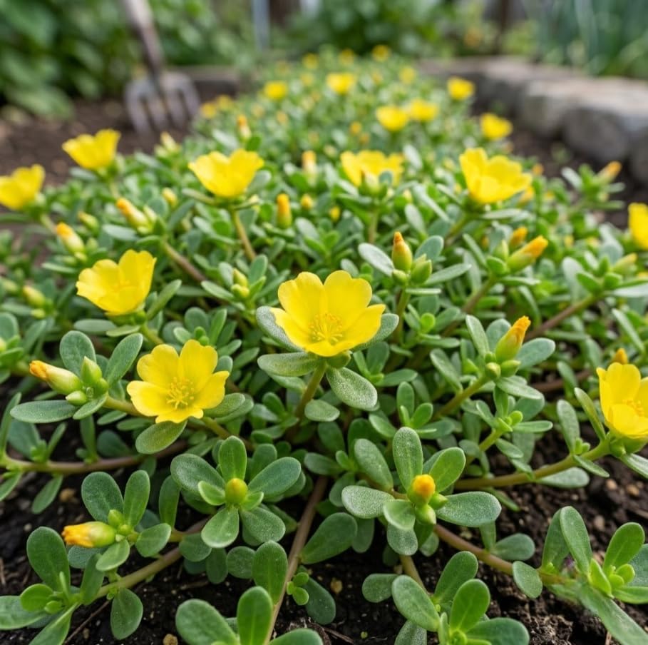 Purslane Herb Live Plant, Yellow Flowers Ground Cover Heirloom Purslane Plant Live Creeping Succulent, 4 Inc Pot - Image 3