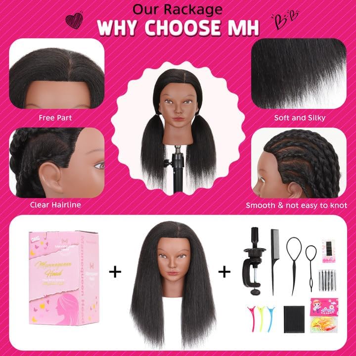 Mannequeenhead Human Hair Mannequin Head for Braiding Styling with stand - Image 3