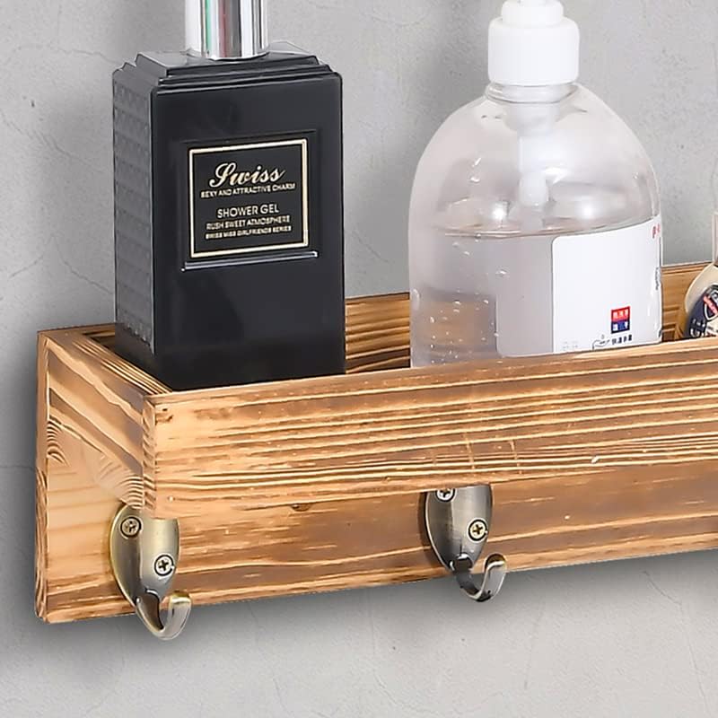 UPTRUST Wall Mount Hair Tool Organizer, Set of 2 Layer Rustic Wooden Dryer Holder Rack, Product Organizer Tray for Dryer with 4 Hooks - Image 4