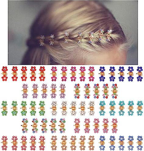 Mini Hair Claw Clips - No-Slip Grip Rhinestone Metal Clamps, Glitter Flower Accessories for Girls Women (Rose Gold-13Colors) by ANBALA