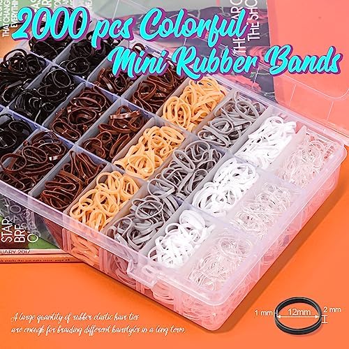 TsMADDTs Small Hair Ties Set, 2000 pcs Rubber Bands with Organizer Box, 7 Natural Colors Clear Black Brown, Rat Tail Comb - Image 2