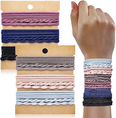KANPRINCESS Boho Hair Ties Set, 24 Pcs Hair Tie Bracelet for Girls and Women, Soft Nylon Cotton Hair Ties, Hair Bands for Ponytails, Daily Life, Sport, Cooking, Working by KANPRINCESS