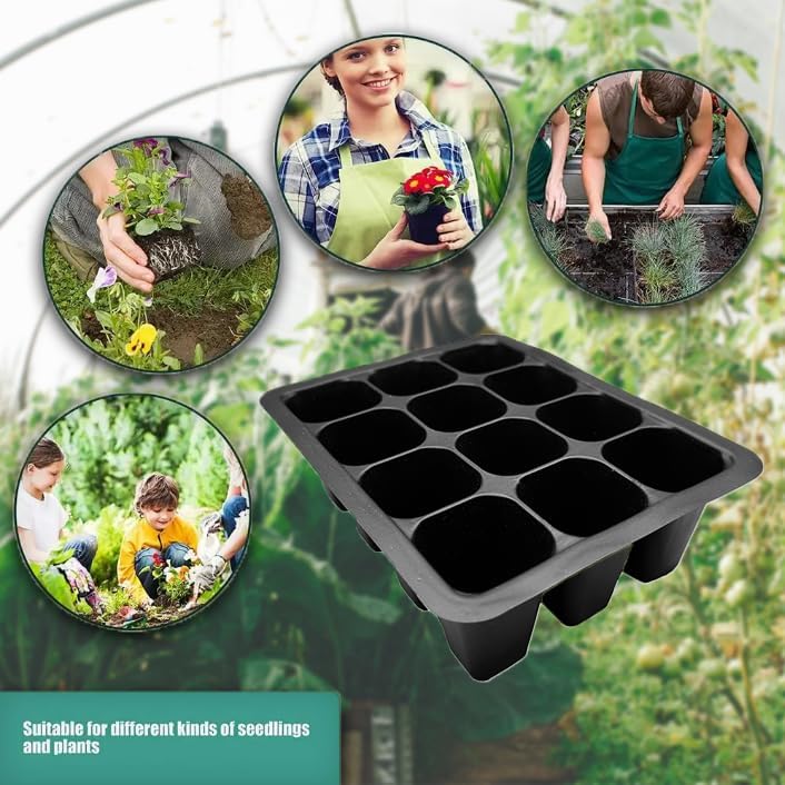 Plant Seed Starter Trays, 12 Cells per Tray, Plastic with Drainage Holes, Seedling Trays for Vegetables, Flowers, Succulents (9) - Image 2