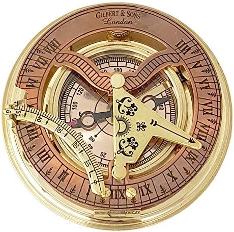 Brass Nautical - Antique Brass & Copper Sundial Compass, Sundial Clock in Box Gift Sun Clock Ship Replica Watch - Image 2