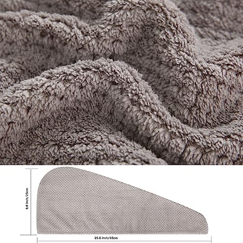 M-bestl 2 Pack Absorbent Microfiber Hair Towel Wrap,Anti-frizz Hair Drying Towel with Button to Dry Hair Quickly,25.6X9.8 inch (Gray&Blue) - Image 3