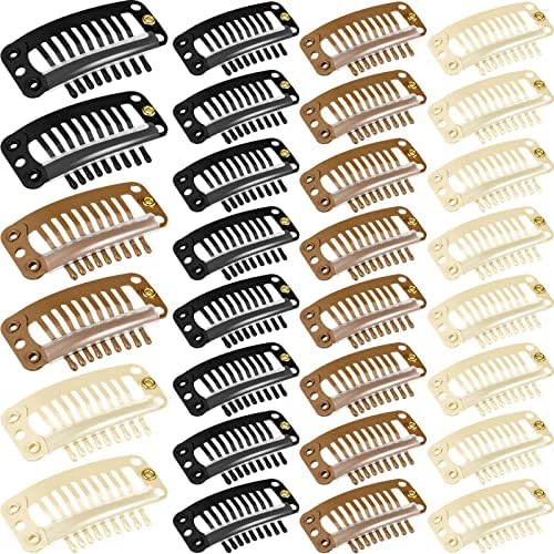 WILLBOND 30 Pcs 32 mm 9 Teeth Hair Extension Clips, Mixed Colors by Willbond+Technology+Limited