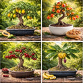 Bonsai Fruit Tree Seeds Bundle, 4 Pack – 10 Papaya, 10 Peach, 10 Cherry, 10 Banana – Grow Miniature Fruit Trees – Exotic Indoor & Outdoor Bonsai Plant Kit – Garden Starter Seed Pack by CZGrain