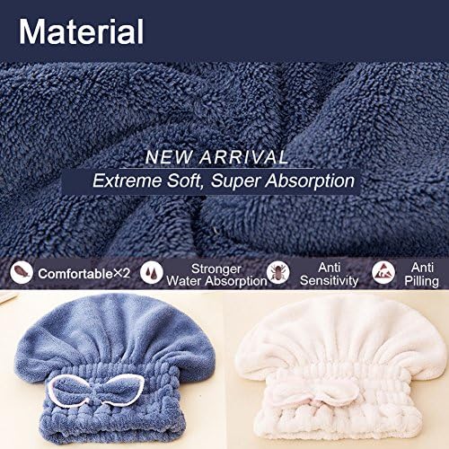 Jseng 2PC Microfiber Hair Drying Caps, Extreme Soft & Ultra Absorbent, Fast Drying Hair Turban Wrap Towels Shower Cap for Women - Image 5