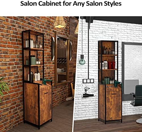 OmySalon Salon Station, Barber Stations with 3-Tier Storage Shelf, Hair Styling Cabinet with 1 Drawer, 1 Storage Cabinet, 3 Hot Tool Holders, Beauty Spa Equipment, Rustic Brown - Image 4