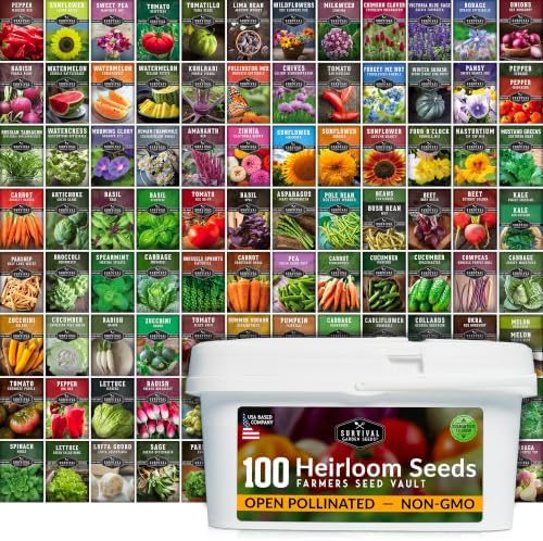 Farmer Seed Vault – 100 Packs of Seed for Heirloom Vegetable Gardens by SurvivalGardenSeeds