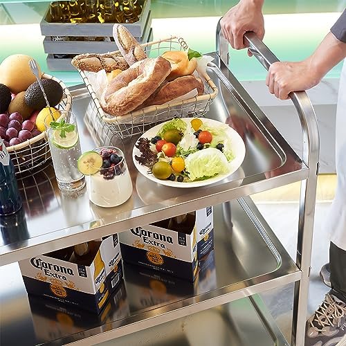 CURTA Stainless Steel Serving Trolley, 38" L x 20" W x 37" H 3 Tiered Shelf Kitchen Utility Cart, Rolling Casters Brake Wheel, Commercial Pro for Restaurant/Hotel/Lab/Clinic/Salon/Workshop - Image 2