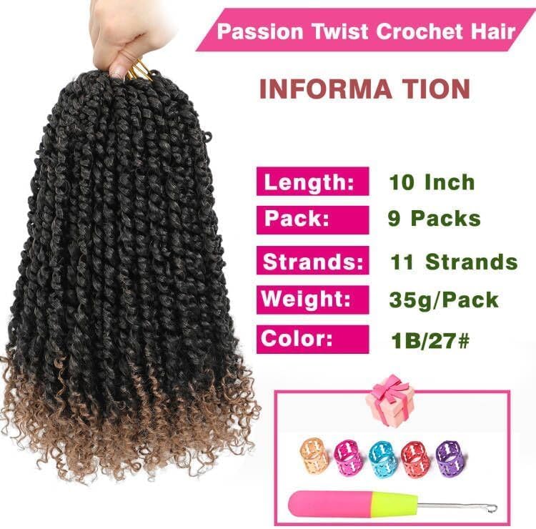 Passion Twist Crochet Hair, 10 Inch, T1B/27, 9 Packs - Image 3