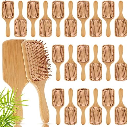 Tessco for you 24 Pcs Bamboo Hair Brushes for Women Bulk Wooden Paddle Brush Scalp Massage Bamboo Bristles Anti Static Men Engraving DIY Gift for Wedding Teacher(Wood Color) by Tessco