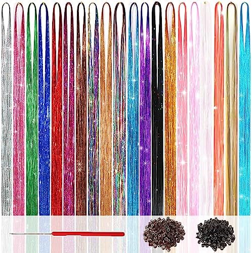 Hair Tinsel Kit, 20 Colors Glitter Tinsel Hair Extensions with Tools by AMGPTIsYourReliableChoice