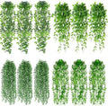 Daifunli 12 Pcs Artificial Hanging Plants Fake Hanging Ferns Plastic Faux Plants for Wall Room Garden Garland Indoor Outdoor Decor No Basket (Eucalyptus,Mandala,String of Pearls,Pea) by Huiinen