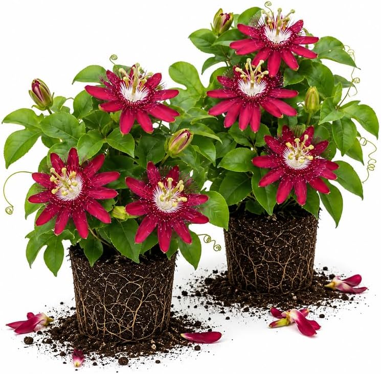 2 Burgundy Passiflora Plants, Colorful Passion Flower Vines, 4-7'' Tall by UIOTER