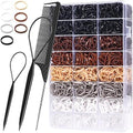 TsMADDTs Small Hair Ties Set, 2000 pcs Rubber Bands with Organizer Box, 7 Natural Colors Clear Black Brown, Rat Tail Comb by TsMADDTs