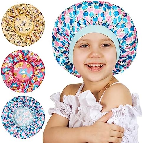 3 Pcs Kids Bonnets for Girls, Satin Silk Hair Bonnet for Sleeping by choshion