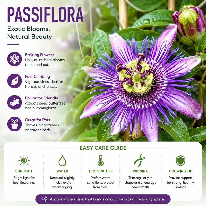 2 Purple Passiflora Plants, Colorful Passion Flower Vines, 4-7'' Tall - Image 4