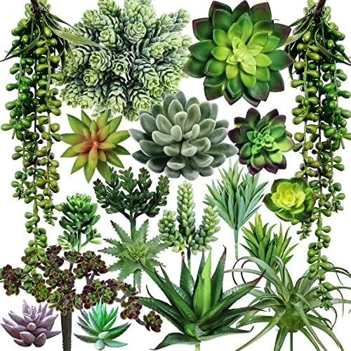 Winlyn 19 Pcs Assorted Artificial Succulents Plants Unpotted Small Green Hanging Succulent Aloe Fake Cacti Succulents Bulk for Succulent Garden Centerpiece Wreath Arrangement Indoor Outdoor Home Decor by Winlyn