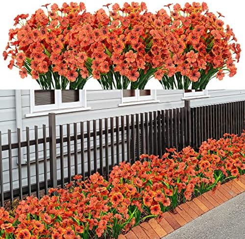 LikSoor 21 Bundles Artificial Outdoor UV Resistant Flowers No Fade Fake Outside Flowers Plastic Greenery Faux Shrubs Garden Porch Window Box Home Decoration (Orange) by LikSoor