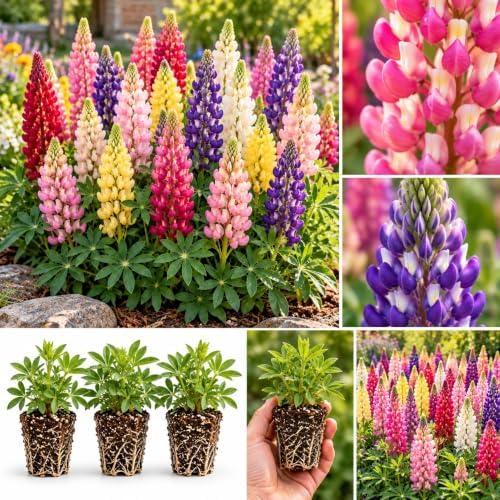5 Candy Land Mixed Lupine Live Plant Plugs – Colorful Lupinus Perennial Flowers – Mixed Pink, Purple, Red, Yellow & White Flower Spikes – Pollinator Garden Plants, 5 Plugs by CZGrain