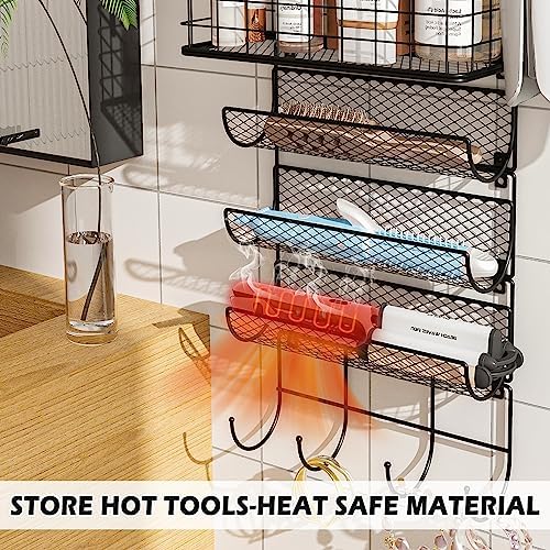 Wall-Mounted Hair Dryer Holder Styling Tool Organizer 4-Shelf Storage Wire Basket with Hook Heat Safe Rack for Hair-Straighteners,Curling Wands,Flat Iron,Perfume,Cabinet Door Bathroom Kitchen - Image 4