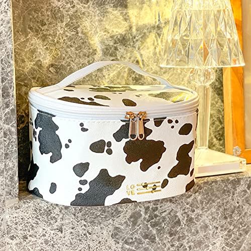 Travel Makeup Bag for Women, PU Leather Cosmetic Case, Cute Cow Printed - Image 3