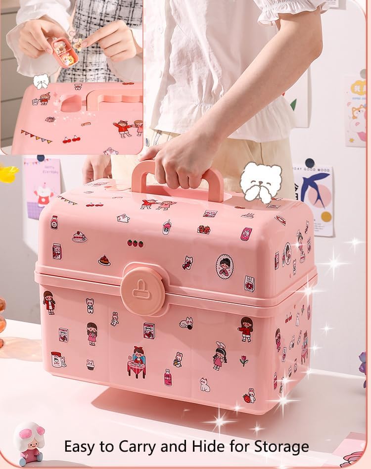 Hair Accessories Organizer for Girls Headbands, Clips, Ties,Baby Girl Supplies, Lockable Three-layer Folding Craft Organizers and Storage Plastic Kids Jewelry Box, Birthday Gifts for Little Girls - Image 5