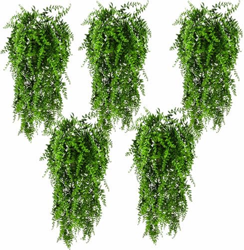 HERCOCCI 5 Pack Reptile Plants, Terrarium Hanging Plants Vines Artificial Leaves Habitat Decorations with Suction Cup for Bearded Dragon Hermit Crab Lizard Snake Geckos Chameleon by HERCOCCI