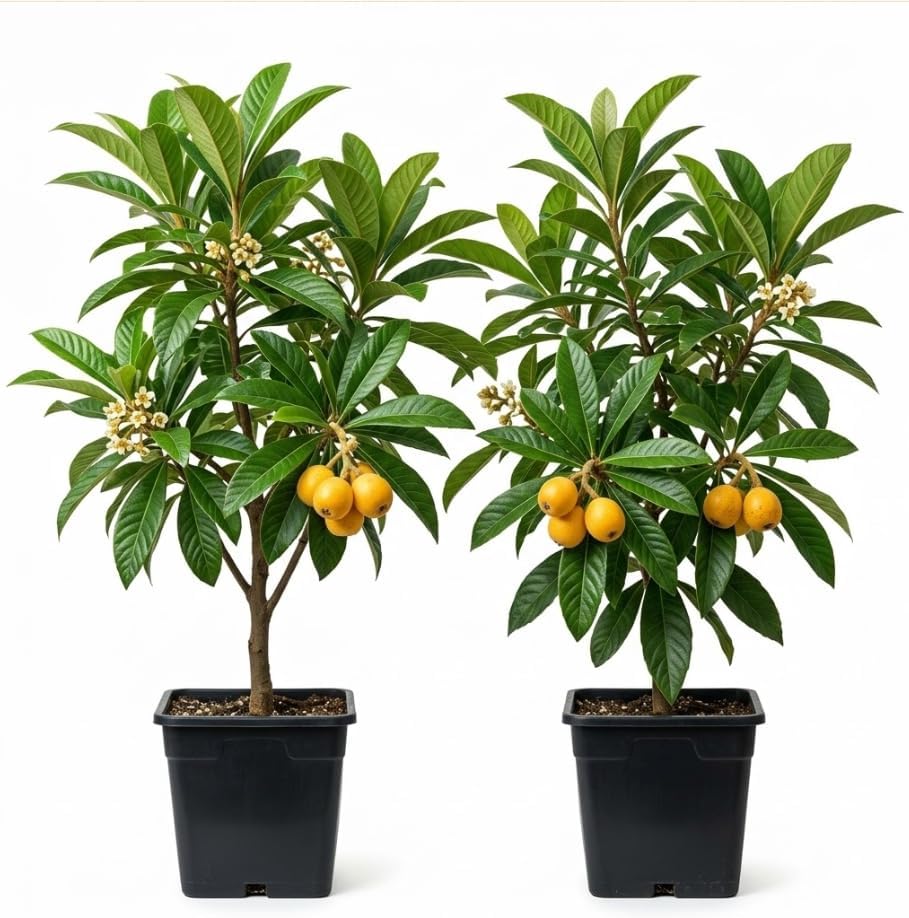 Set of 2 Yellow Loquat Tree Live Plants 3-5" Tall, Tropical Fruit Loquat Plant Sweet Loquats Trees, No Pot by Unknown