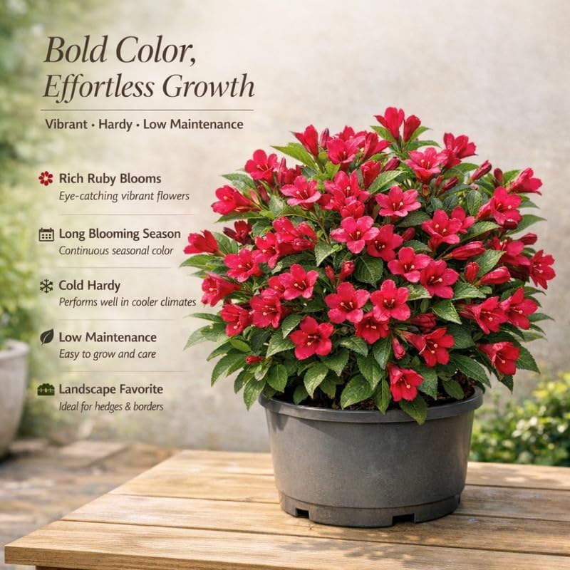 Red Weigela Live Plant, 4" Pot, Vigorous Flowering Shrub for Pollinator Gardens and Yards - Image 4