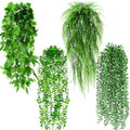Daifunli 4 Pcs Artificial Hanging Plants Fake Hanging Ferns Plastic Fake Plant for Wall Room Garden Garland Indoor Outdoor Decor No Basket (Boston,Eucalyptus,Ivy Vine,String of Pearls) by Huiinen