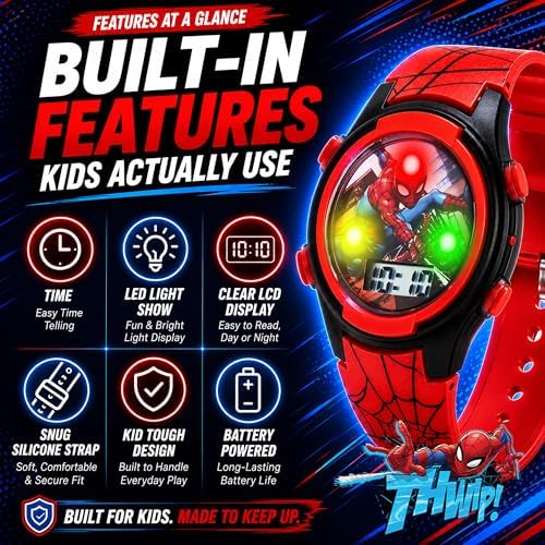 Marvel Spider-Man Kids Watches – Digital Display, Interactive Features, Adjustable Strap, Vibrant Spider-Man Graphics, Durable for Active Kids - Image 3