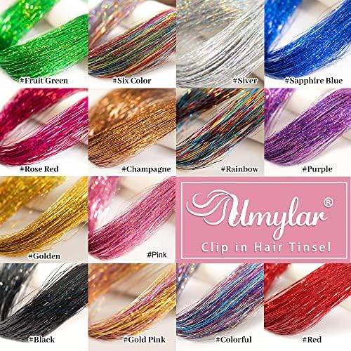 Pink Hair Tinsel Pack of 12 Pcs Clip in Hair Tinsel 20 Inch Glitter Tinsel Hair Extensions, Festival Tinsel Fairy Hair Extension Party Dazzle Hair Accessories Strands Kit(12Pcs,Pink#) - Image 6