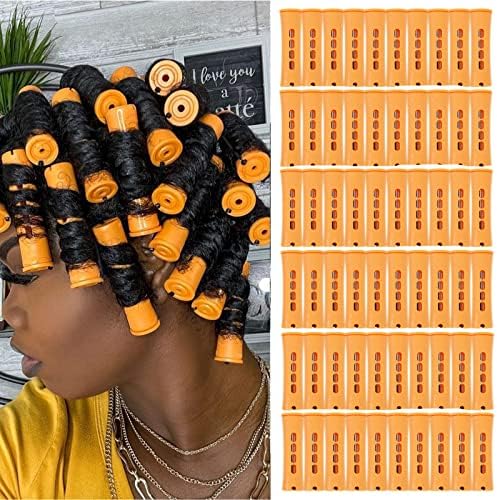 60pcs Perm Rods Set for Natural Hair Cold Wave Rods Hair Rollers for Women's Long Medium short Hair Curler Styling DIY Hairdressing Tools（Orange） by Alimiriam