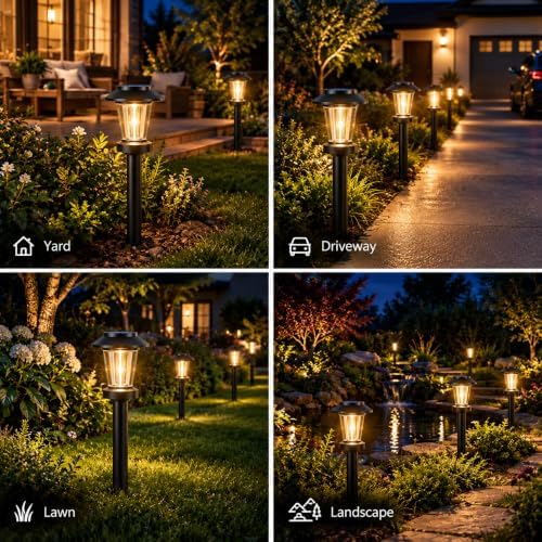 Solar Pathway Lights Outdoor, 10 Pack Warm White Tungsten Filament Solar Lights, 3 Lighting Modes, Auto On/Off, IP65 Waterproof, Dusk to Dawn Solar Garden Lights for Yard, Driveway, Lawn & Landscape - Image 3