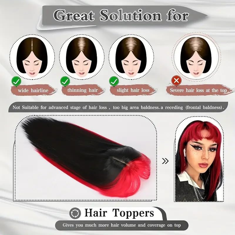 VAVANGA Short Hair Toppers for Women with Bangs 14inch Red to Black Color - Image 3